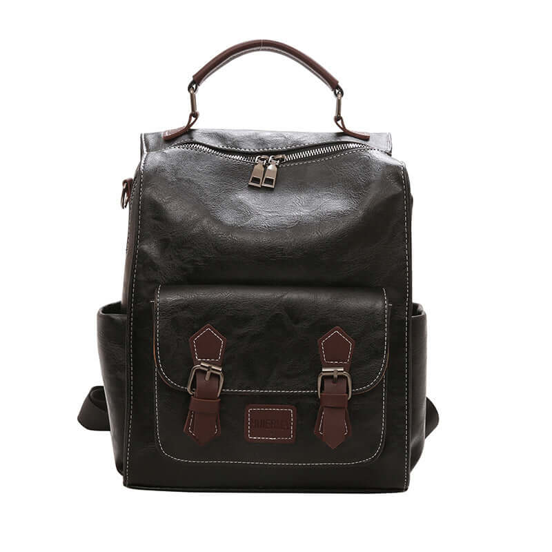 Fashionable Large-Capacity Travel Backpack in black PU material with stylish design and spacious compartments.