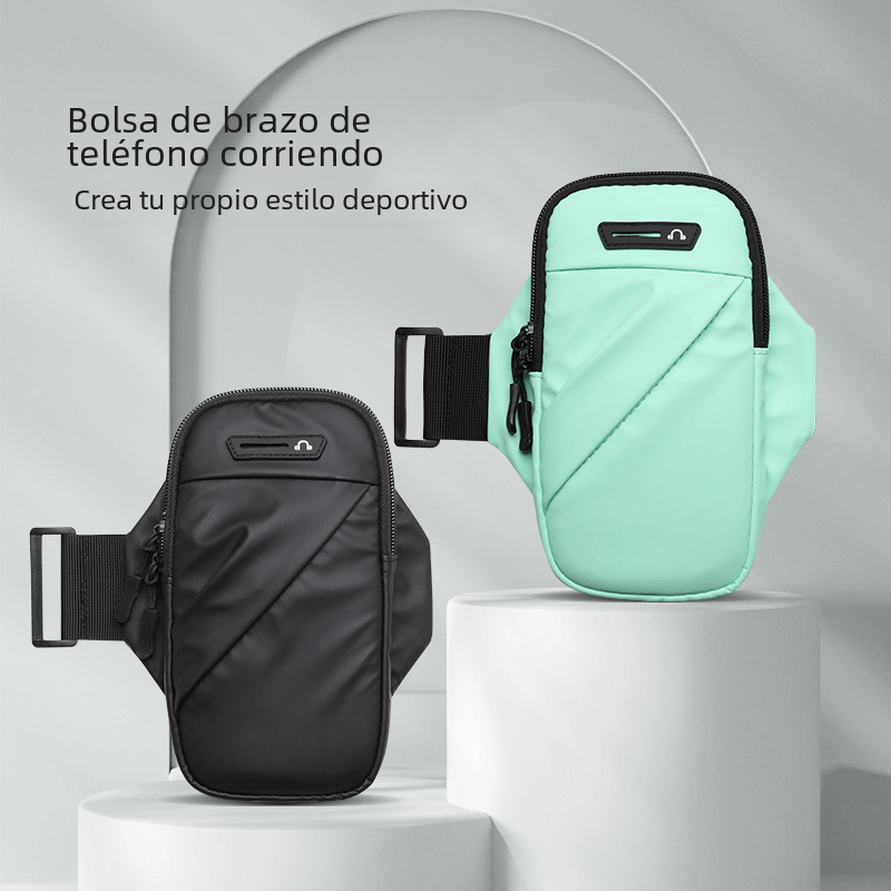 Adjustable Waterproof Arm Bag for Running and Cycling in black and mint green, ideal for active outdoor sports.
