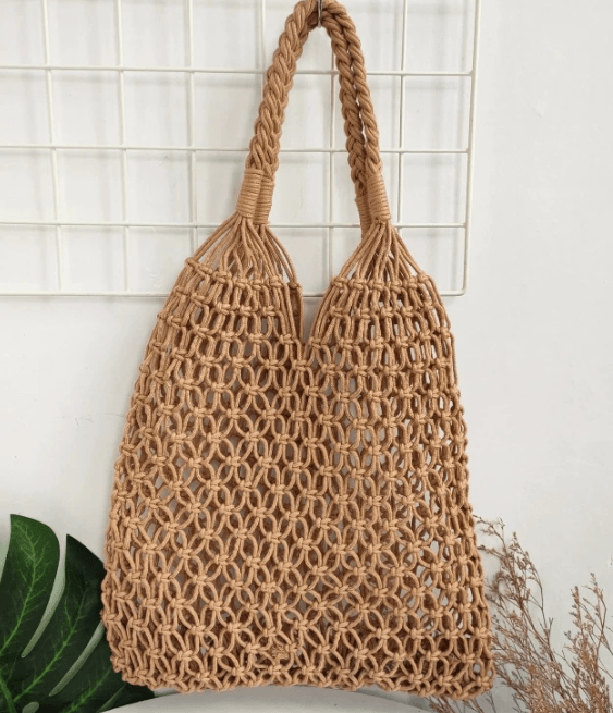 Stylish woven straw bags perfect for casual outings and beach days, featuring a chic woven design in khaki.