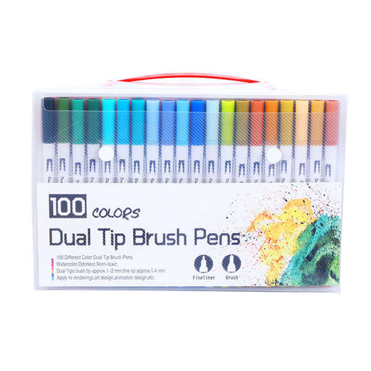 Water-Based Color Markers and Drawing Pens in a set of 100 dual tip brush pens for vibrant artwork.