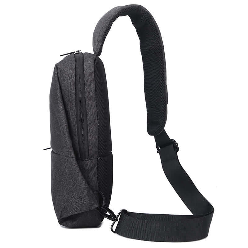 Stylish chest bags collection featuring a sleek black chest bag with adjustable strap and zipper compartment.