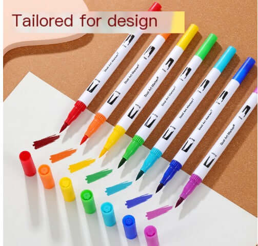 48/72/100 Color Dual-Head Soft Watercolor Pen Set in vibrant colors for creative design and artwork.