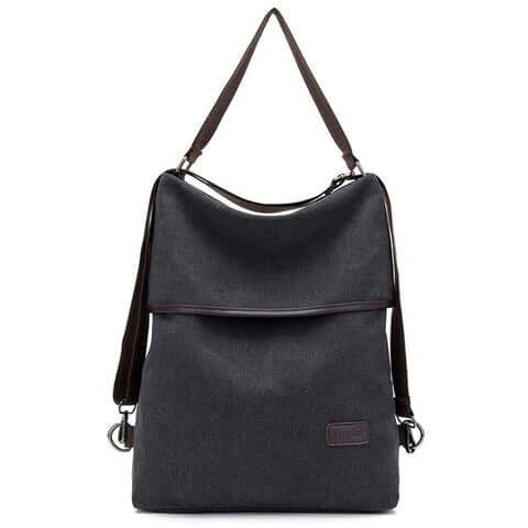 Versatile canvas women's bag in dark gray, featuring adjustable shoulder strap and modern design.