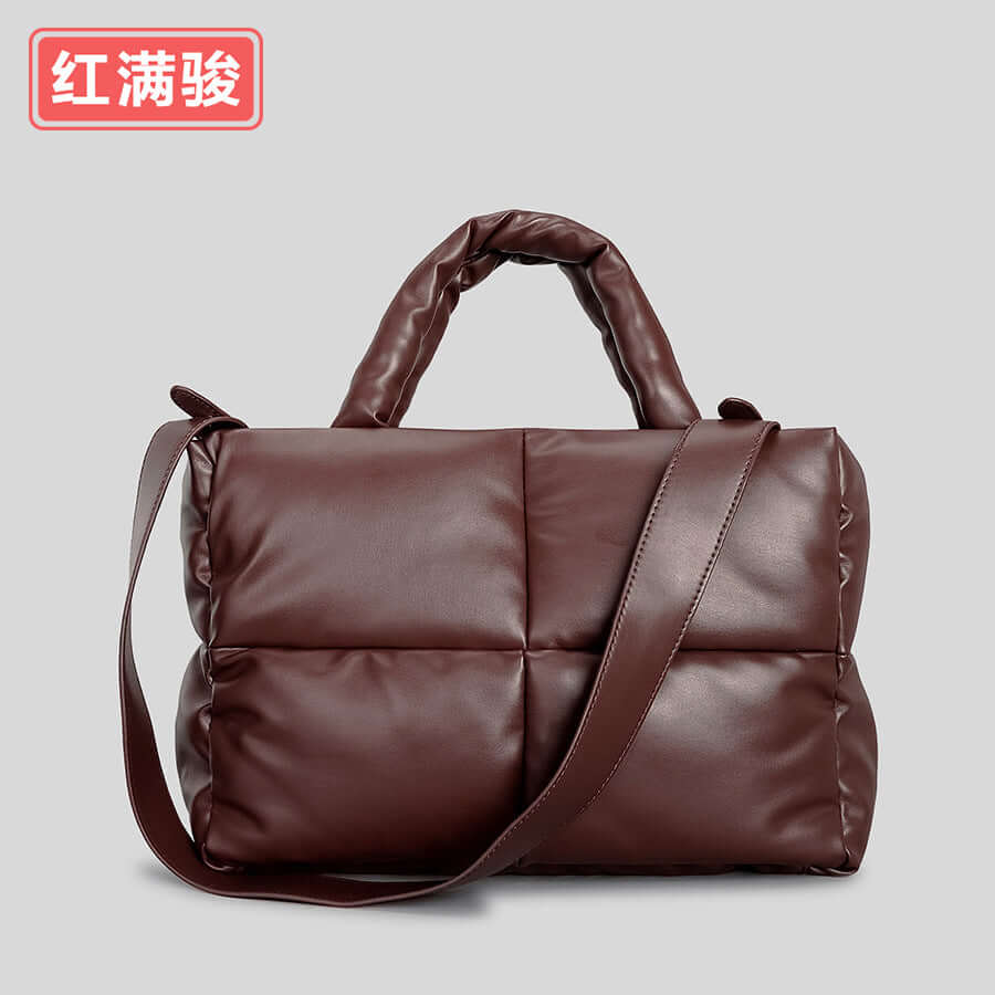 Women's Quilted Square Tote Bag for Autumn/Winter with a stylish brown design and comfortable handles.