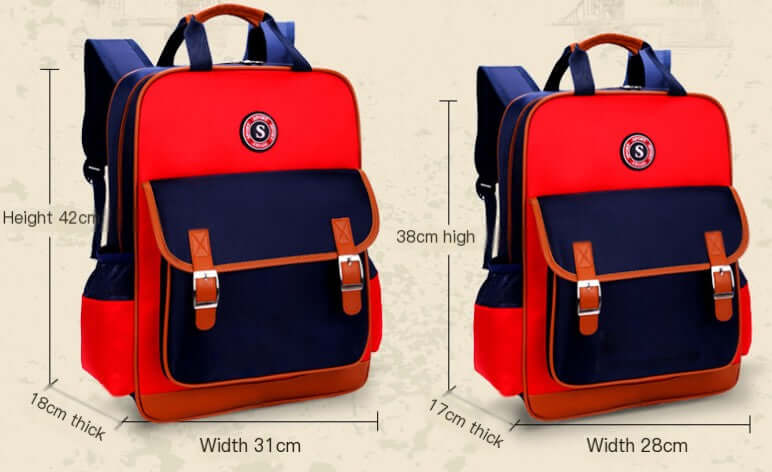 Children's tutoring crossbody bag featuring a stylish red and navy design, perfect for school adventures.