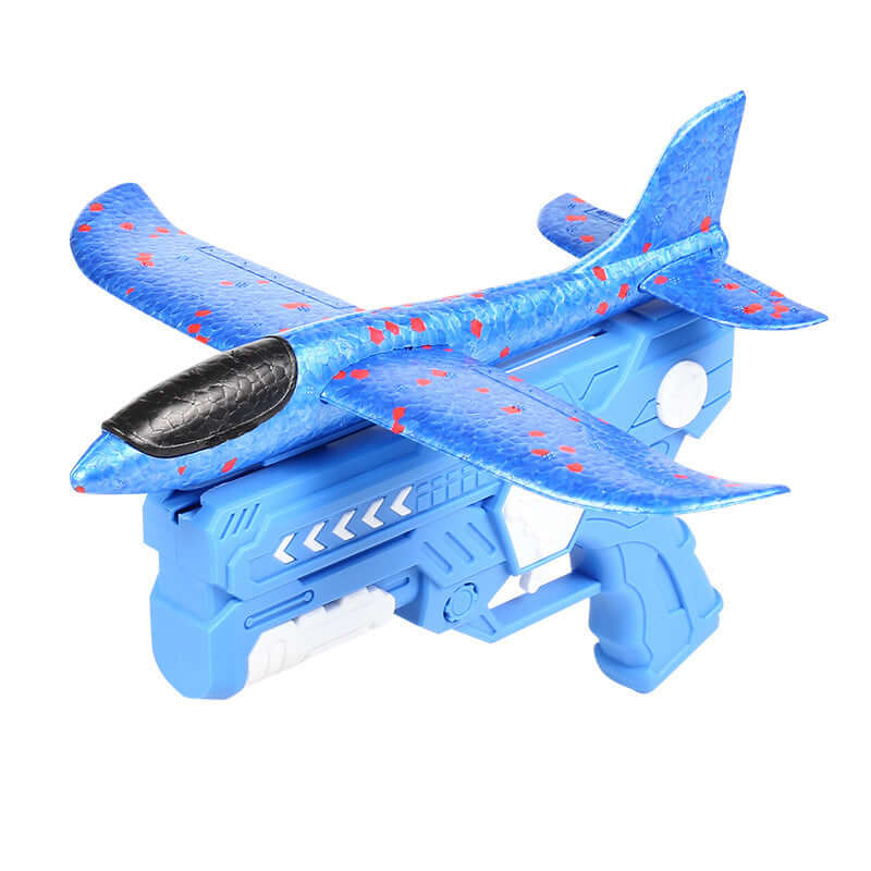 outdoor foam plane launcher for kids with blue foam airplane and launcher toy for outdoor play