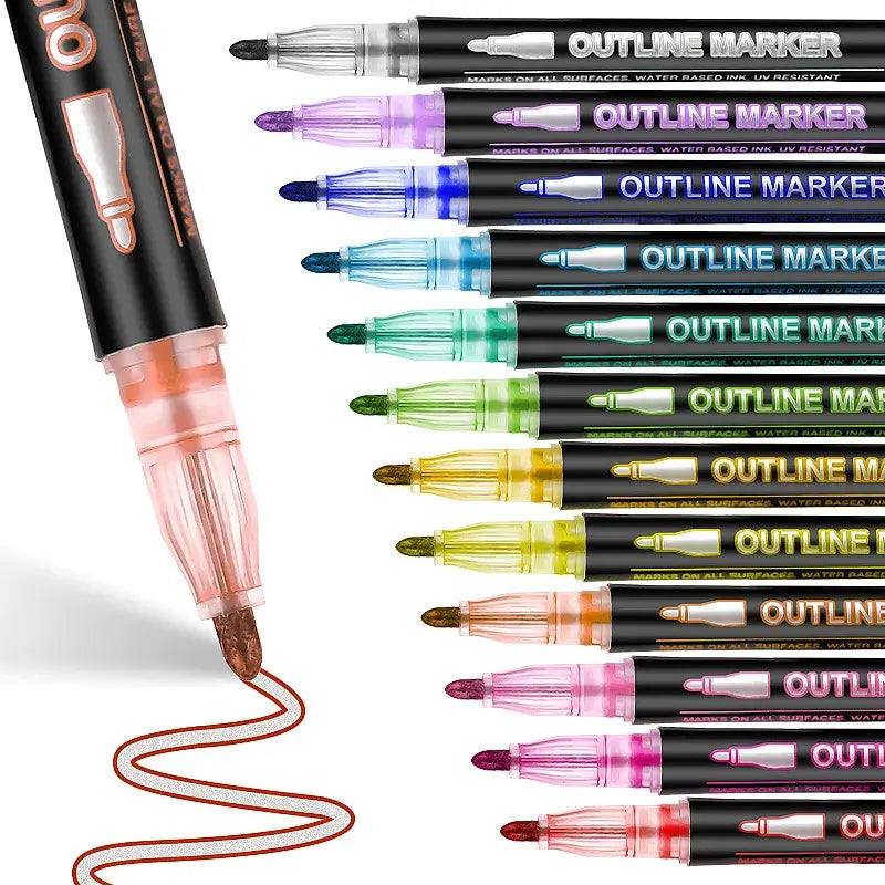 Double Line Outline Pen 24 Color Suit Dream Color Mark Fluorescent Marker - vibrant colors and dual-line design.