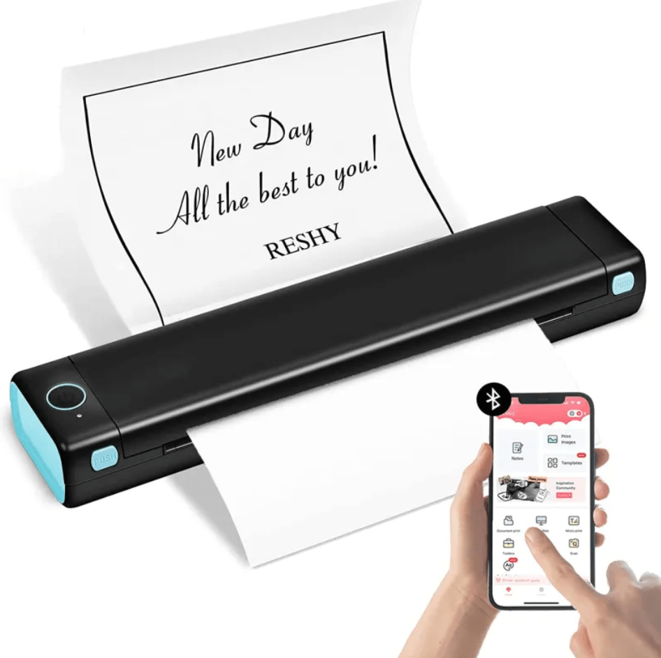 Portable A4 Thermal Printer printing a note with smartphone control features.