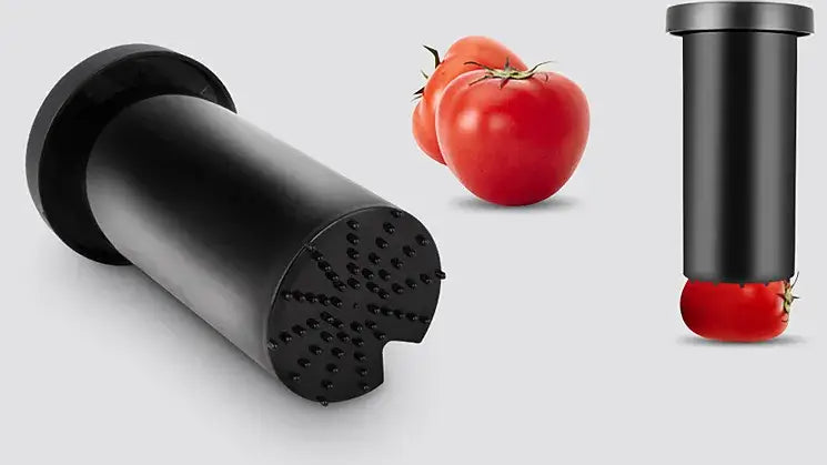Multi-Function Electric Juicer attachment next to red tomatoes for efficient chopping.