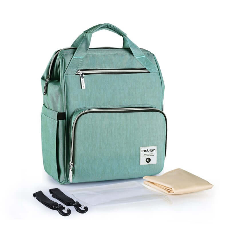 Large capacity waterproof backpack in green with multiple compartments and detachable straps.