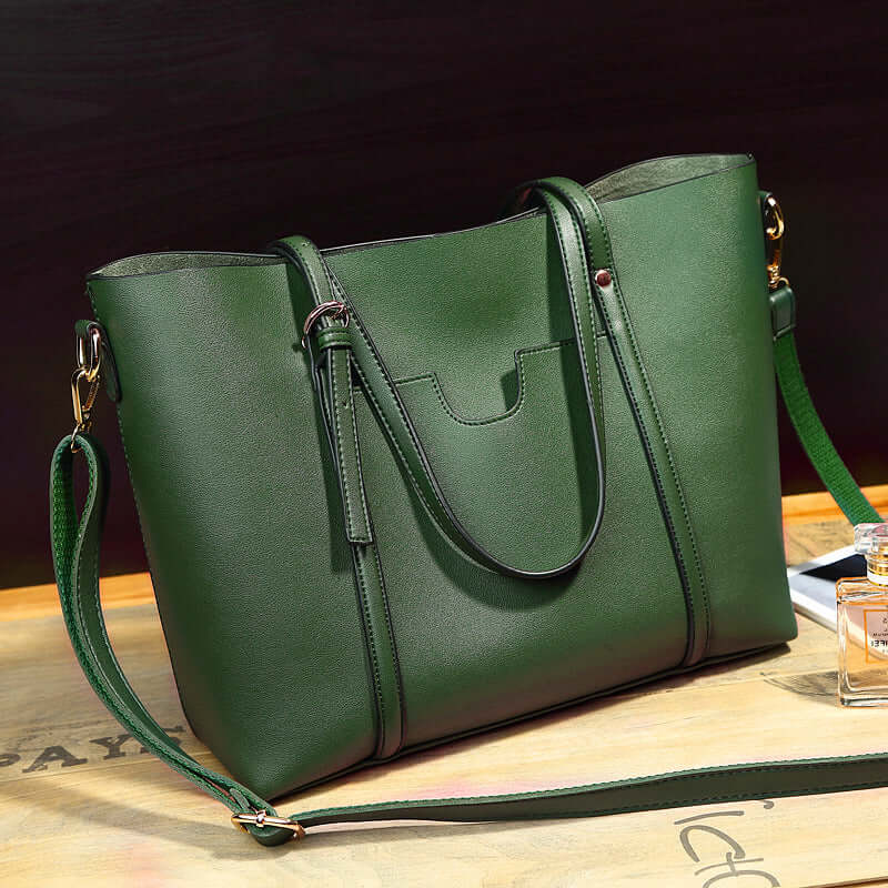 Stylish green shoulder bag, bucket bag, crossbody bag showcasing modern design and high-quality material.