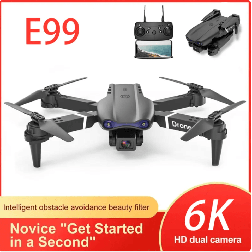 E99 Folding 4K Camera Drone with Remote Control, features intelligent obstacle avoidance and dual HD camera.
