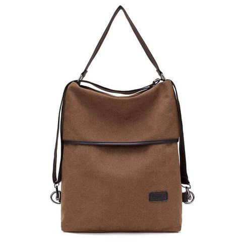 Versatile canvas women's bag in brown, featuring a sleek design and adjustable straps, ideal for casual outings.