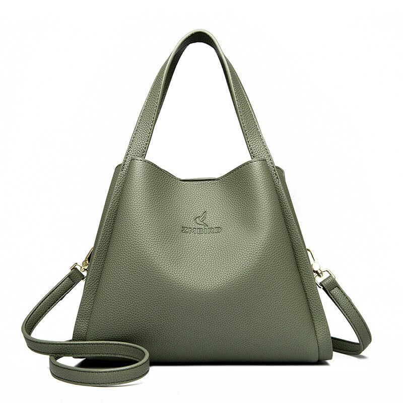 New Women's Tote Crossbody Shoulder Bag in stylish green PU leather with dual handles and adjustable strap.