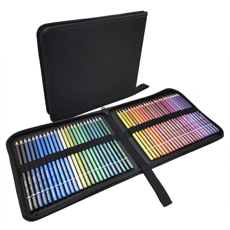 Brutfuner 50-Color Pearlescent Colored Pencils Set displayed in a zippered case with vibrant colors.