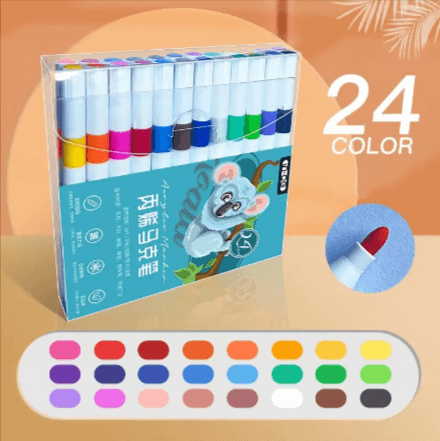 Kids’ Doodle Acrylic Markers – Waterproof & Quick-Drying - 24 vibrant colors included in the set.