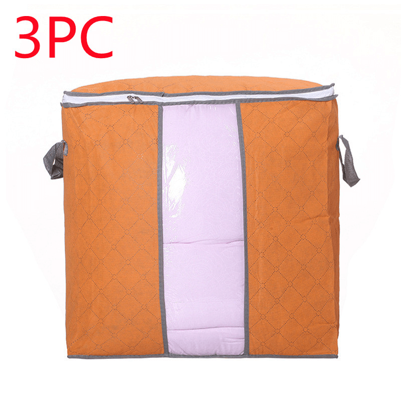 Storage Bag Quilt Storage Bag Moving Packing Bag Clothes Sorting Bag Clothing Duffel Bag in orange and gray fabric.
