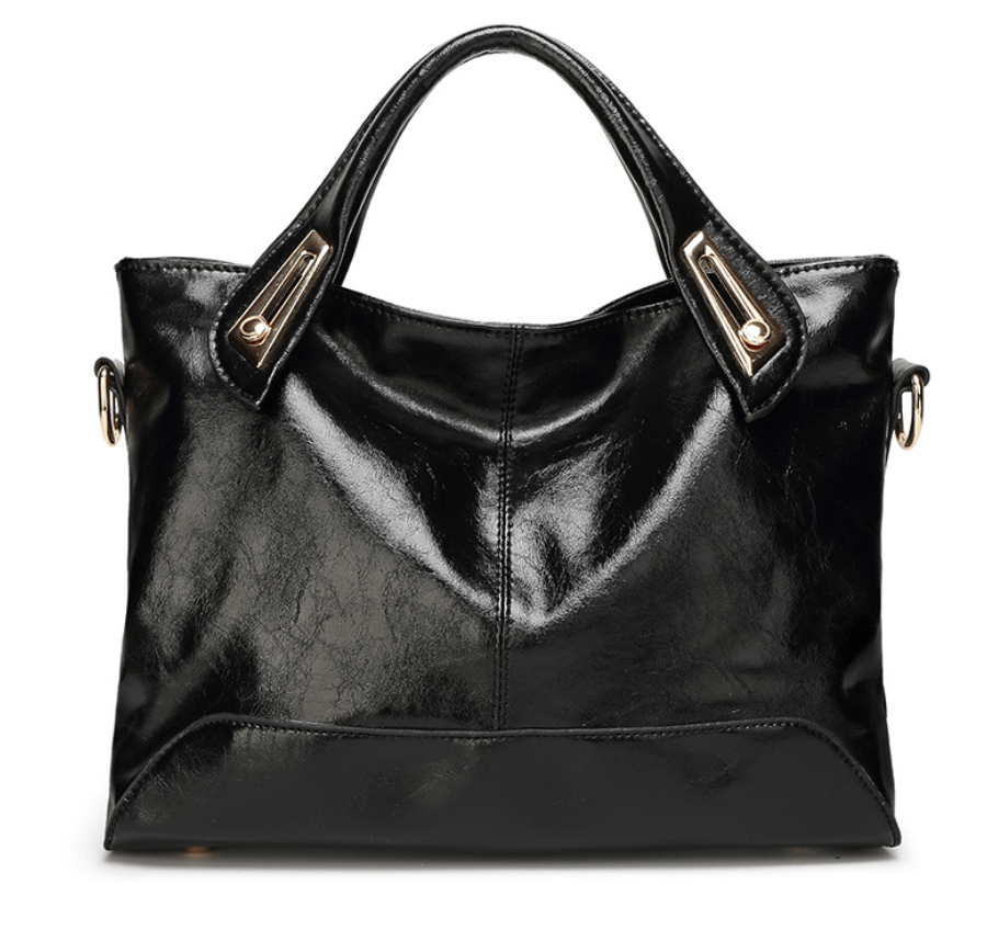 Black crossbody bag, shoulder bag, tote bag with stylish gold accents and durable design.