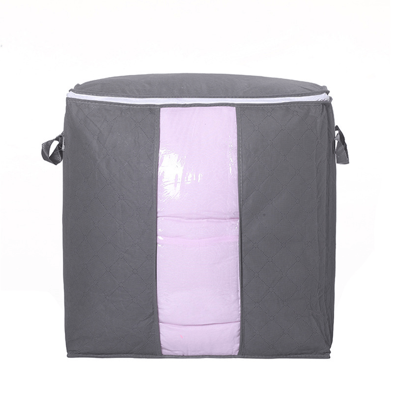 Storage Bag Quilt Storage Bag Moving Packing Bag Clothes Sorting Bag Clothing Duffel Bag in gray with a pink panel.