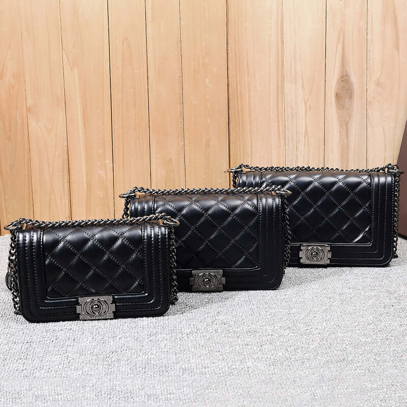 Stylish Chain Bag, Crossbody Bag, Shoulder Bag trio in black with quilted design and elegant chain straps.