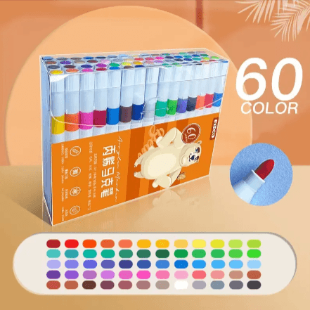 Kids’ Doodle Acrylic Markers – Waterproof & Quick-Drying set featuring 60 vibrant colors for creative projects.