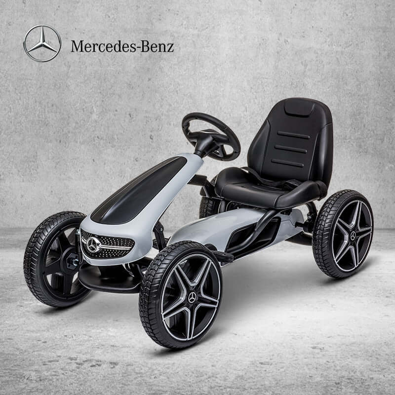 Mercedes Kids Go-Kart Pedal Bike for Children in sleek silver design with sporty wheels.