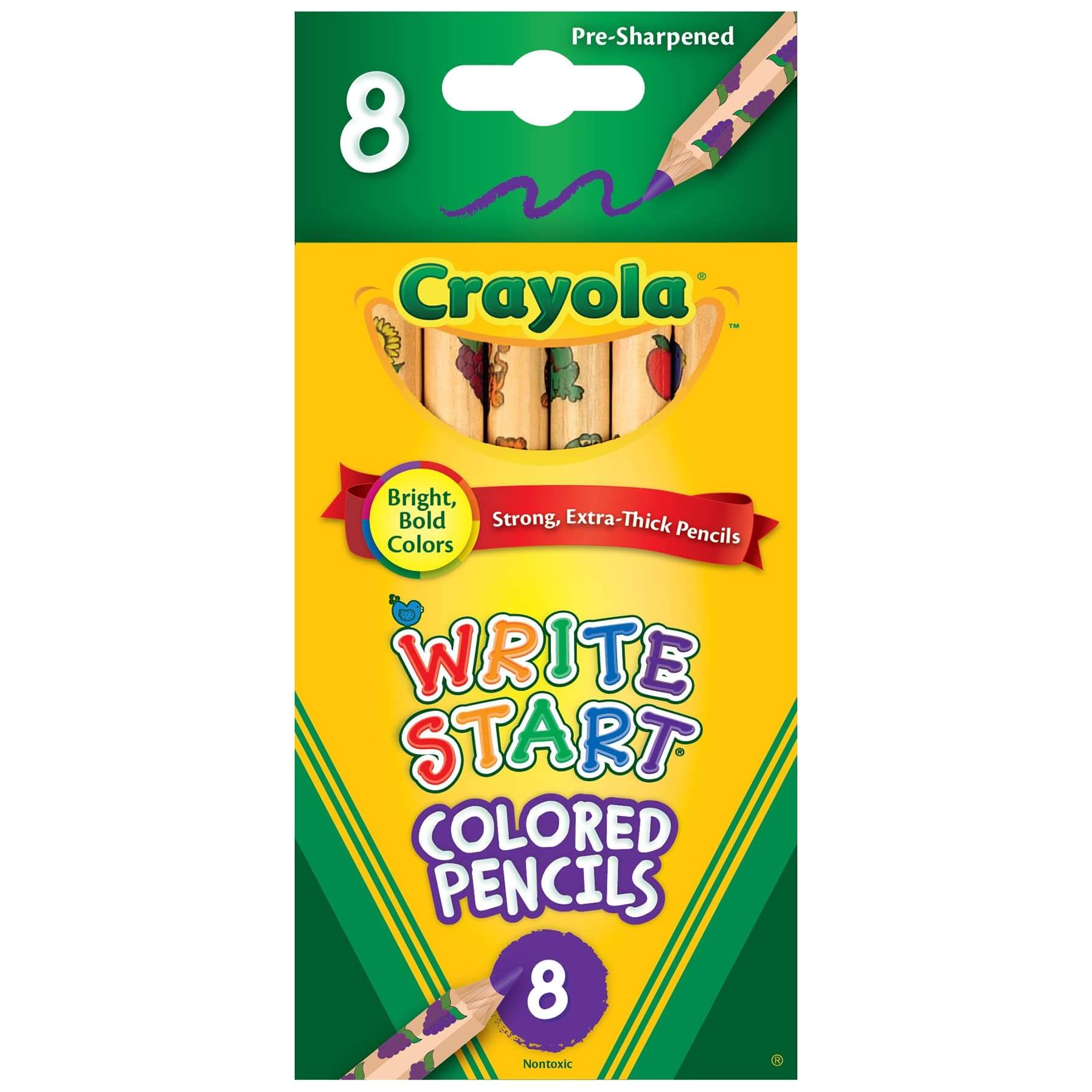 Crayola Write Start Colored Pencils pack with 8 brightly colored, extra-thick pencils for young artists.