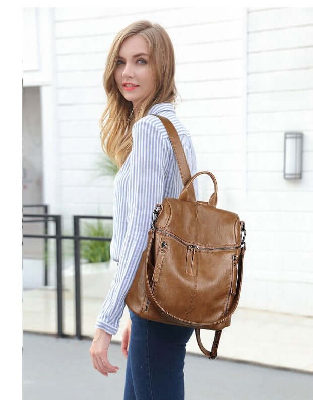 Stylish women's backpack featured on a model, perfect for students and adventures, part of our Student Backpack collection.