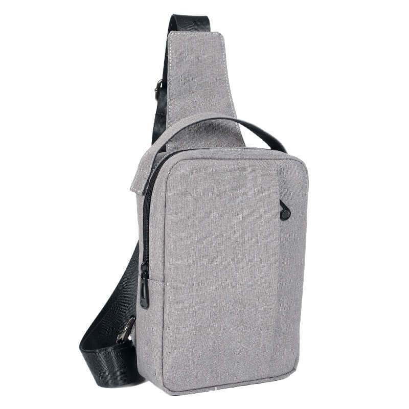 Stylish chest crossbody shoulder bag in gray canvas, perfect for casual outings and daily use.