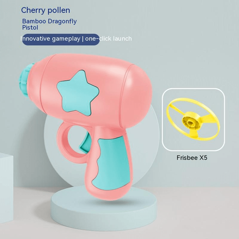Training launcher with flying discs designed for dogs, cats, and kids, featuring an easy one-click launch mechanism.