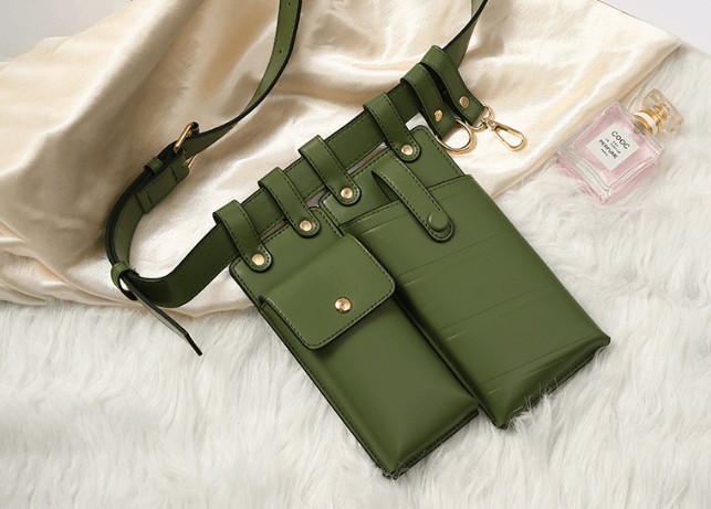 trendy crossbody bag for girls in green PU material with multiple pockets and stylish design