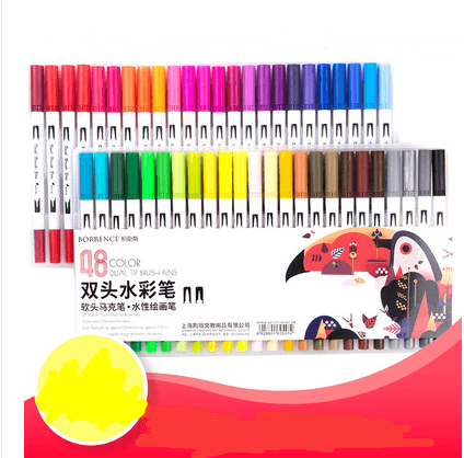 48/72/100 Color Dual-Head Soft Watercolor Pen Set featuring vibrant dual-tip markers in a colorful display.
