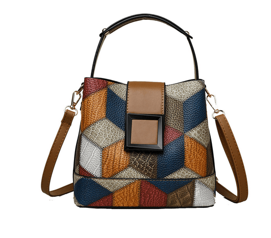 checkered crossbody shoulder bag with a stylish geometric pattern and a detachable shoulder strap.